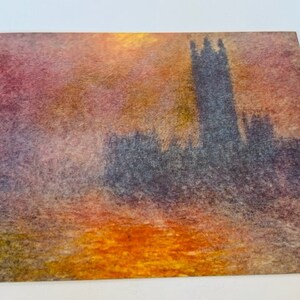 Conoco Anuncio cartel de cartón impresión vtg 10X8 arte gasóleo Parlamento Monet BC1