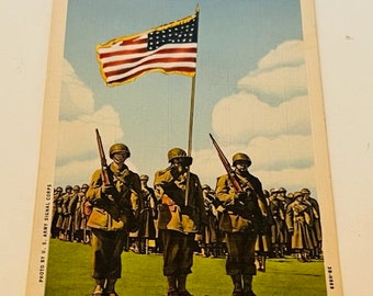 Antica cartolina Ephemera carta da collezione cartolina souvenir diviso indietro vintage Morganfield Kentucky KY Army Signal Corps bandiera Austin