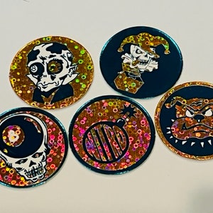 Skater Pogs lot Slammer Milk Cap game vtg skull skeleton punk grunge nitro 8ball