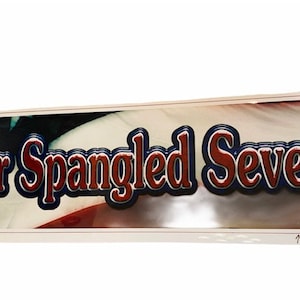 SLOT MACHINE MEMORABILIA Casino replacement part accessory plastic roll up sign decor poker room man cave 50X15 Star Spangled Sevens 7s BMC5