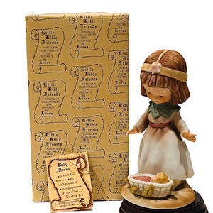 Kleine Bibelfreunde Porzellan Figur signiert von Lucas 1980 Enesco NIB Box vintage vtg Jesus Kirche Katholische Christliches Geschenk Baby Moses