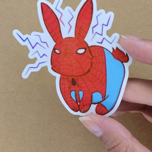 Sticker lapin Spiderman | Holographique | merveille | Spiderman | Autocollants mignons | Sticker pour téléphone portable | Stickers pour ordinateur portable| Sticker lapin | Sticker personnalisé