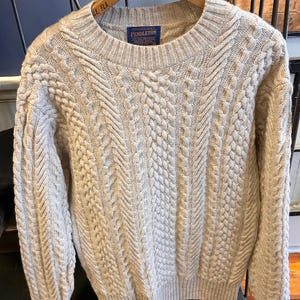 Vintage Pendleton, Wool, Oatmeal Colored, Cable Knit Crewneck Sweater