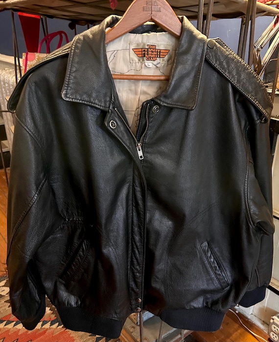 Vintage The Flight Club, Leather Bomber Jacket, Black Aviator