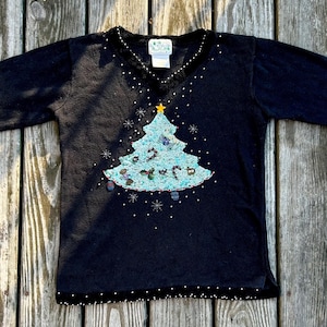 Quacker Factory Vintage Christmas Holiday Sweater with Sequins