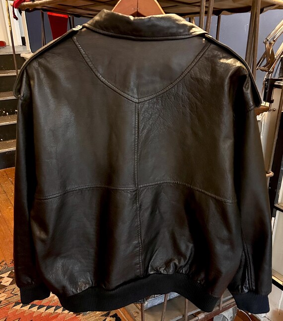 Vintage The Flight Club, Leather Bomber Jacket, Black Aviator View 4