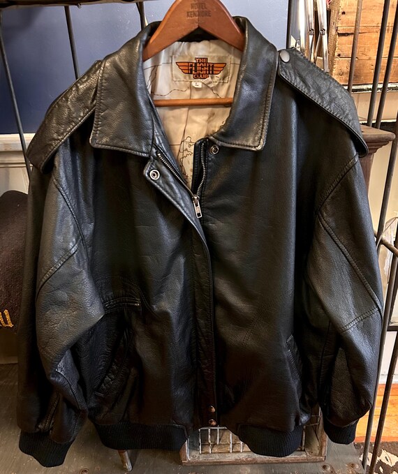 Vintage The Flight Club, Leather Bomber Jacket, Black Aviator View 2