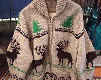 Original Vintage 1950s Cowichan Hunting Duck Cardigan Sweater