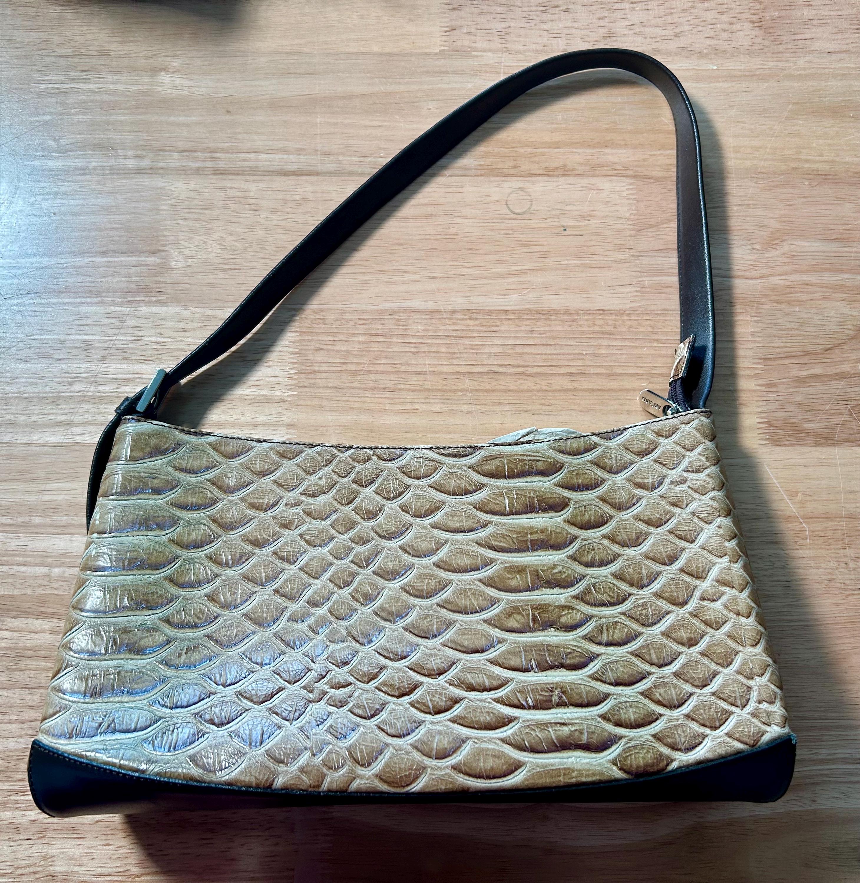 Vtg 90s SAN GIORGIO sz Large Ivory Leather Reptile Embossed Silver HW ITALY NEW Reptile Embossed Bag - Etsy main image 4