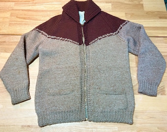 Handmade, Hand Knit Cowichan Cardigan Sweater 1950’s