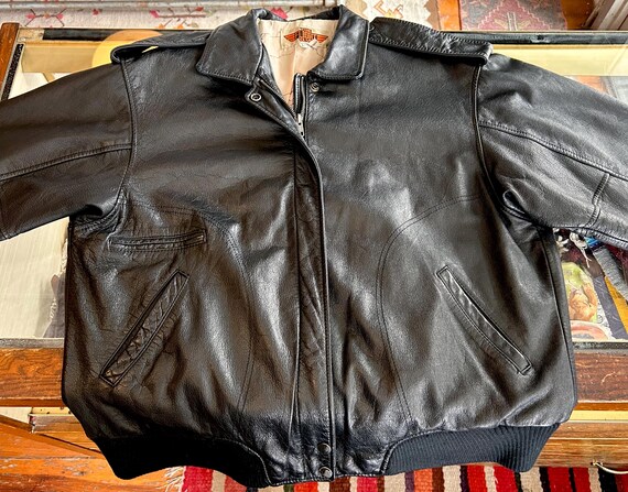 Vintage The Flight Club, Leather Bomber Jacket, Black Aviator View 6