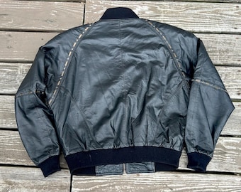 Vintage Z Cavaricci Black Leather Varsity Bomber Style