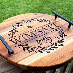 Beautiful Teakwood Personalized Round serving/cutting board Charcuterie board wedding gift anniversary gift housewarming gift