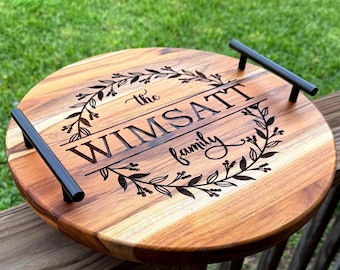 Beautiful Teakwood Personalized Round serving/cutting board Charcuterie board wedding gift anniversary gift housewarming gift