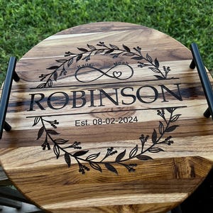 Beautiful Teakwood Personalized Round serving/cutting board Charcuterie board wedding gift anniversary gift housewarming gift
