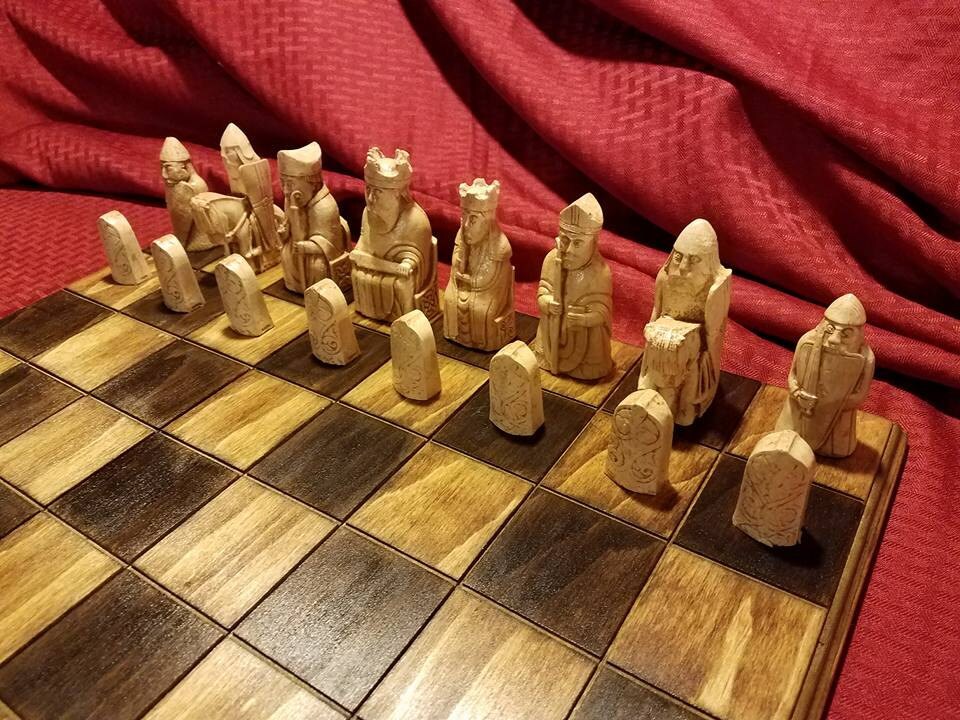 Chess Set - Metal Isle of Lewis Metal Chess Pieces on Inlaid Beechwood –  WorldWise Imports