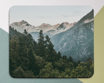 Mountain Pine Print Blue Mouse pad Rustic Mousepad Nature Decor gift Dark Blue Rustic Office Decor Desk Accessories for women Greenery