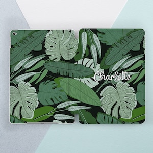 iPad case leaf Tropical leaves case iPad case custom iPad case name Summer art case Personalized gift Green case iPad case plants Initials