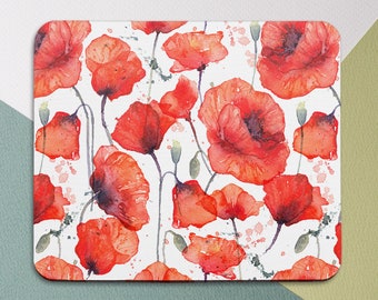 Poppy flowers Mousepad floral Red flowers Office Supplies Mouse mat Desk Accessories Mousepad  Round mouse pad Teachers gift Square mouse