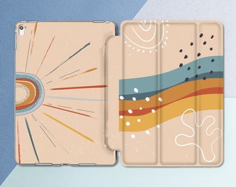 iPad case Modern art Rainbow wave Abstract art Tablet cover Beige Case Stand iPad A16 case 2026 Pro 13 Air 13 Mini 7 A17 10 9 11th gen 12 9