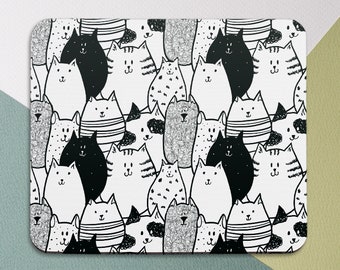 Black and white Mousepad cats Cute animals Teachers gift Square mouse pad Table decor Mousepads Coworker Gift Mouse mat Round Fluffy cats