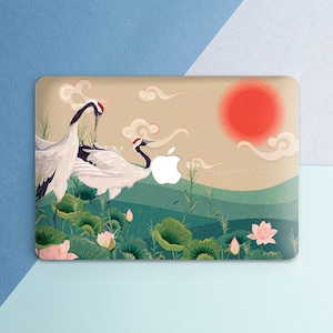 Japan Macbook case Japanese Bird Nature Vintage Art Macbook Pro 13 inch Pro 15 2018 Water Lily Sun Floral Sky Macbook Air 13 Macbook 12 inch