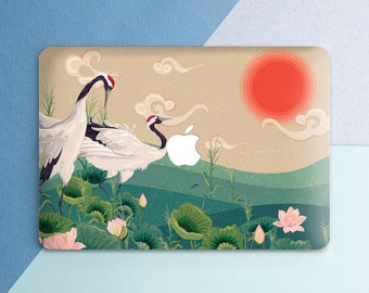 Japan Macbook case Japanese Bird Nature Vintage Cover Macbook Pro 13 M2 Pro 14 Pro 16 M5 M4 M3 Air 15 Air 13 Neo Water Lily Sun Floral Sky