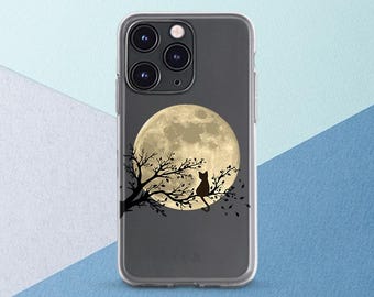Moon Black cat Night Halloween Tree Animal Google Pixel 9 8 Occult Magic Creepy clear case Spooky Witchy iPhone 17 Pro 16 15 14 13 12 mini