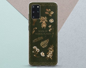Phone case Vintage Book of herbal plants Deep green case Floral decor Black magic Note 20 case s20 Ultra s10 5g s10 Plus Note 10 s25 s24 s23