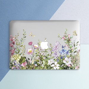Wild Flowers Macbook case Floral Cute Women Girly Flower Leaf Summer Transparent case Aesthetic Botanical art Macbook hard case Butterfly