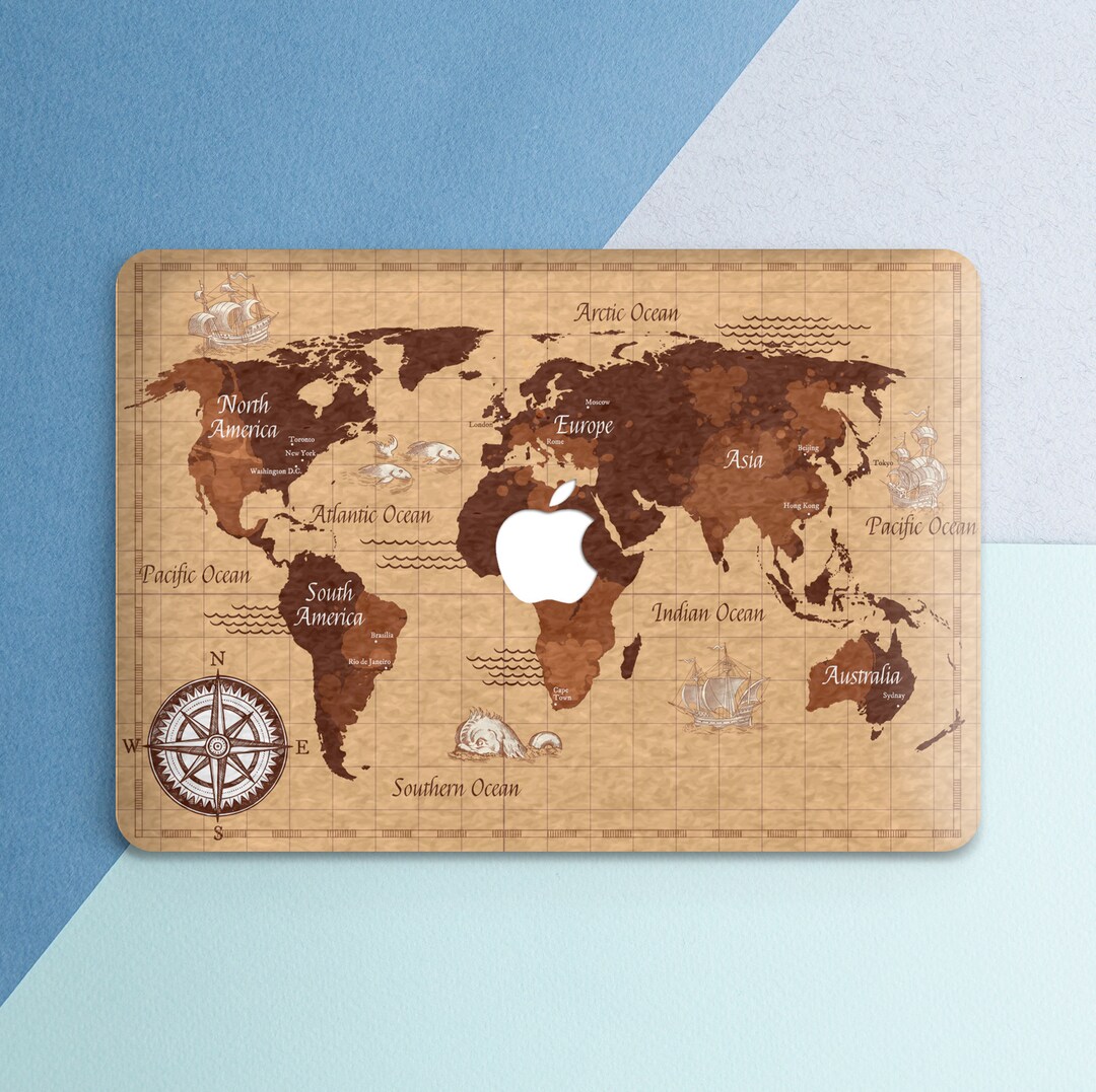 Vintage World Map Print MacBook Case Travel MacBook Case Brown MacBook ...
