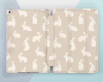 iPad case rabbit Cute bunny case iPad case beige Sprig animal iPad smart cover Bunny lover gift iPad flip stand iPad Pro 12 9 iPad Air 5