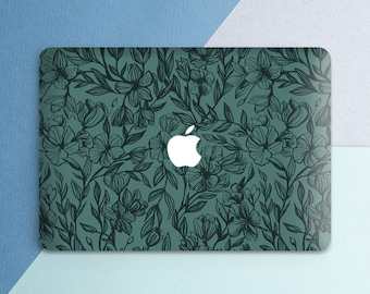 Macbook case aesthetic Dark green case Macbook hard case Simple Floral art Macbook case summer Simple print case Macbook case botanical Cute