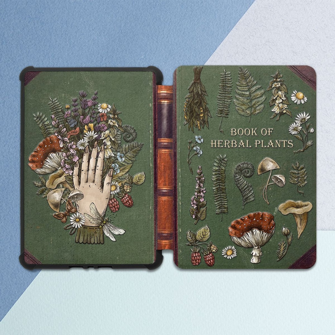 Kindle Deep Green Case Book of Herbal Plants Print Kindle Case Magic