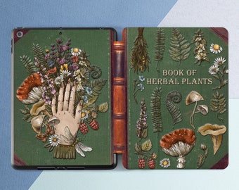 Looks like book print iPad case pencil iPad case magic Deep green botanical iPad case witchy Book of herbal plants Pro 13 11 Air 13 Mini 7