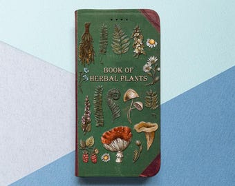 iPhone wallet case Book of herbal plants Vintage book style witchy Case with card holder With Card Slot iPhone flip case iPhone 15 14 13 12