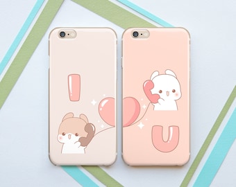 Kawaii couple case iPhone case couple Cute matching cases Light pink case Valentines day gift iPhone 14 Pro case for Samsung Google Pixel 7