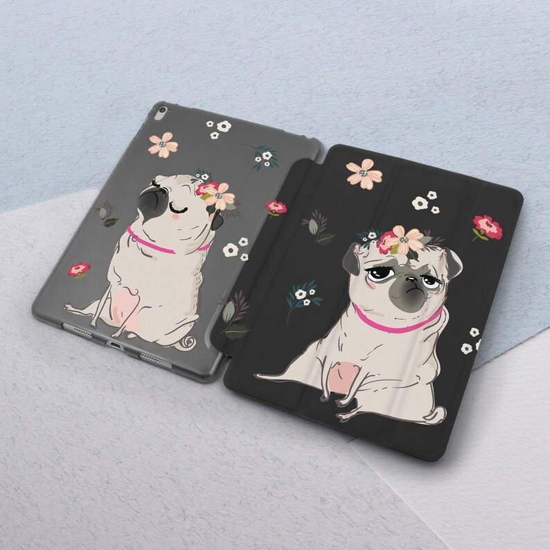 Dog iPad Case Pug Cute Animal Girl Pug Lover Flowers Kids Floral Pretty