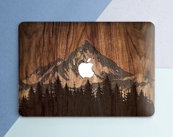 Wood texture print Macbook plastic case Brown print Mountain art Macbook case forest Nature Air 13 2026 Air 15 Pro 14 Pro 16 M5 M4 M3 Neo