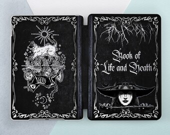 iPad case gothic Life Death Witchcraft book print Black magic Occult Black cat Skeleton Skull Looks like book Air 13 Pro 13 Mini 7 11 2025