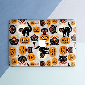 Black cat case Halloween decor Macbook M1 air Orange pumpkin art Macbook hard case Air 13 2018 Pro 13 2020 case Pro Retina 15 Macbook Pro 15