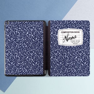 Book print art name Composition Book iPad case pencil Personalized Deep blue case Custom saying  iPad 12 9 Mini 7 Pro 11 2025 Pro 13 Air 13