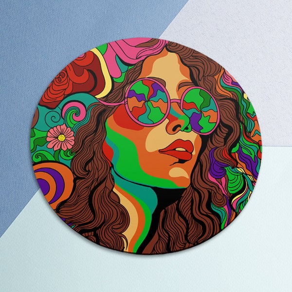 Mousepad girl Rainbow hippie art Mousepad woman Summer art pad Mouse mat Office Supplies Square mouse pad Friends gift Round mouse pad Desk