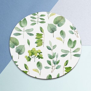 Green Leaf Mouse Pad Leaves Mouse Pad Round Mousepad Office Decor Mouse Mat Office Gift Mouse Pad Leaf Watercolor Mousepad Square Mouse Pad image 1