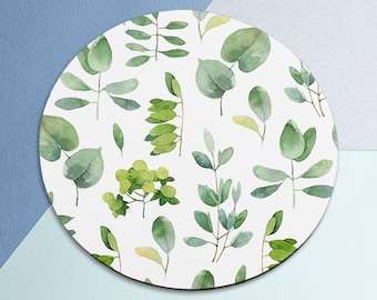 Green Leaf Mouse Pad Leaves Mouse Pad Round Mousepad Office Decor Mouse Mat Office Gift Mouse Pad Leaf Watercolor Mousepad Square Mouse Pad