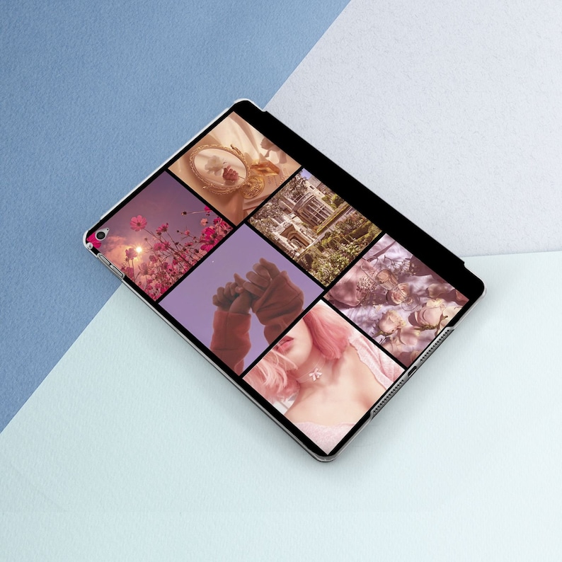 Puede incluir: Una funda de tel&eacute;fono negra con un collage de seis im&aacute;genes. Las im&aacute;genes incluyen una mano sosteniendo un espejo, un edificio con un jard&iacute;n, dos manos sosteni&eacute;ndose, una mujer con cabello rosado y dos personas en un jard&iacute;n.