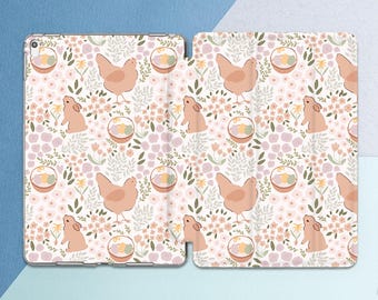 Cute cottage core iPad case chicken iPad case bunny Funny Easter eggs Spring iPad smart case Animals farm Air 13 11 Pro 13 2026 Mini 7 10 2