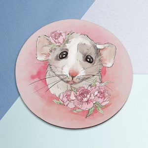 Mouse pad rat Light pink cover Cute kawaii pet Office Supplies Desk Accessories Mouse pad  Square mouse pad Coworker Gift Mousepad animal