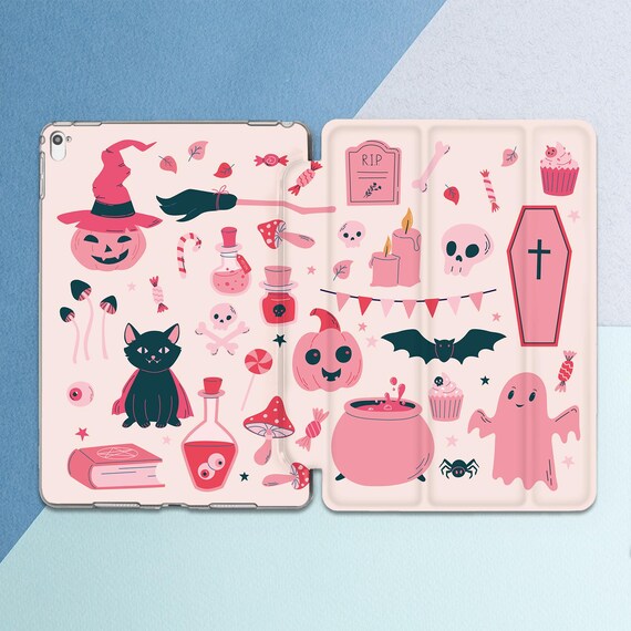 Kawaii Halloween art Pink cute art Witchy decor print Pumpkin Cat Ghost iPad case skull iPad smart case iPad case girly Funny bat