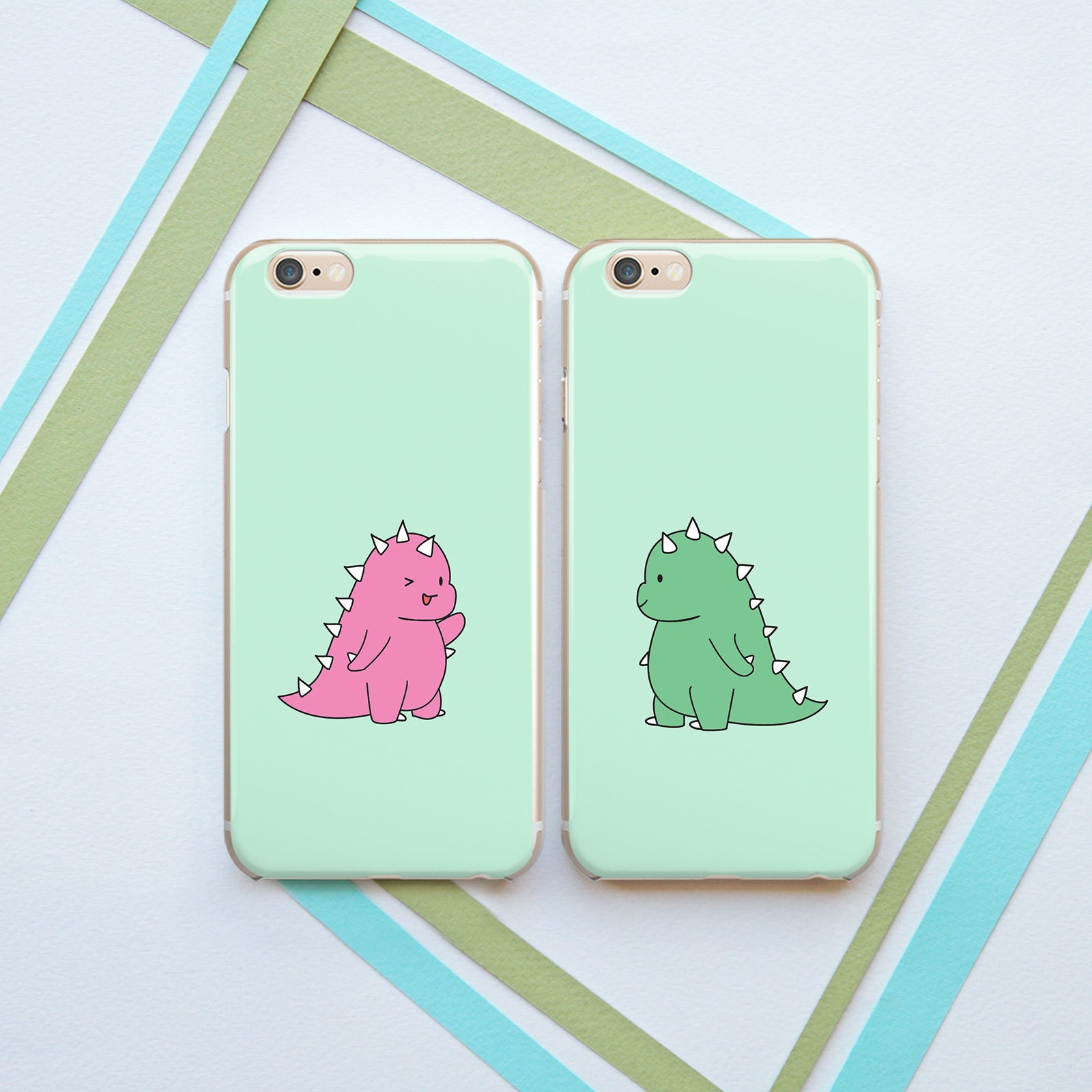 Funny Dino Art iPhone Case Matching Couple Phone Cases Funny Animals Art  Light Green Case His and Hers iPhone XR Case iPhone 13 Mini Gift 